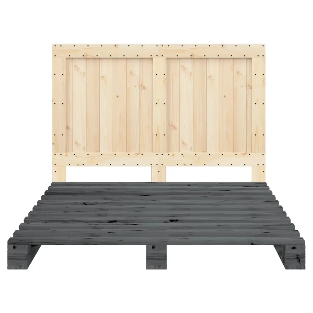 Letto matrimoniale | Letto per adulti | Giroletto con Testiera Grigio 140x200 cm Legno Massello di Pino - Image 6