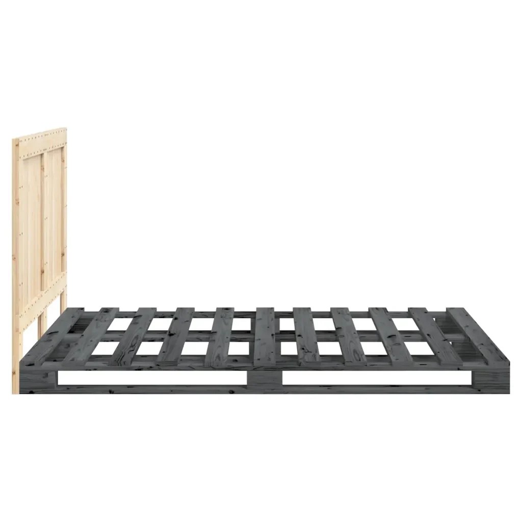 Letto matrimoniale | Letto per adulti | Giroletto con Testiera Grigio 140x200 cm Legno Massello di Pino - Image 8