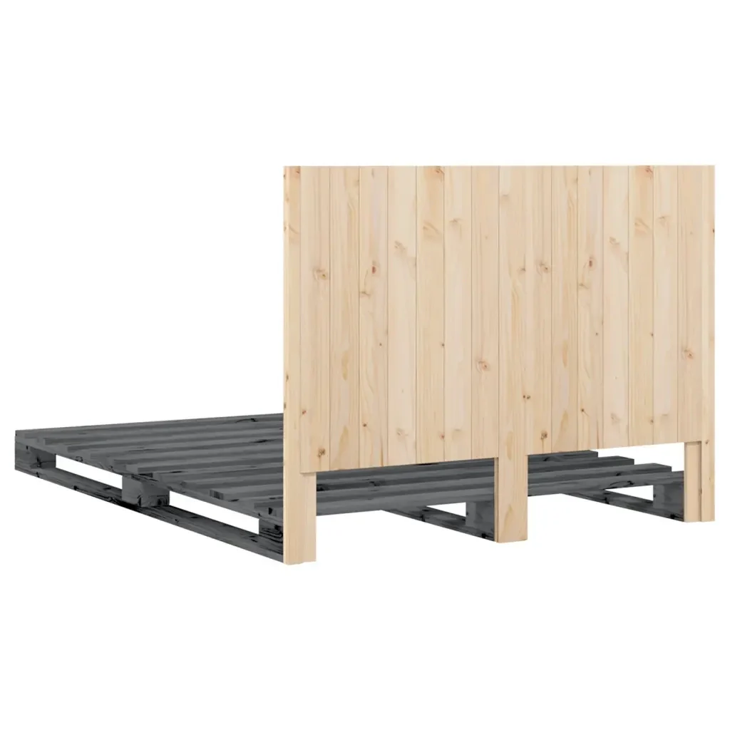 Letto matrimoniale | Letto per adulti | Giroletto con Testiera Grigio 140x200 cm Legno Massello di Pino - Image 9