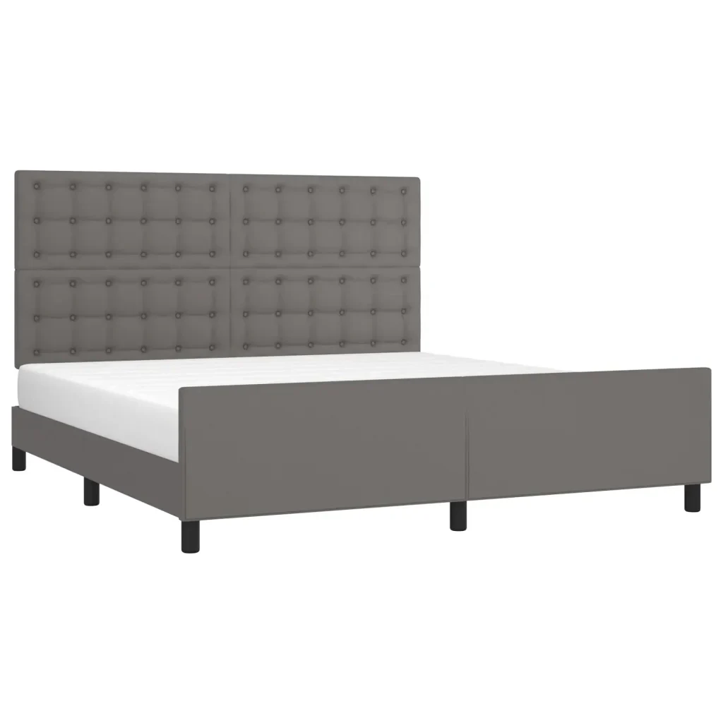 Letto matrimoniale | Letto per adulti | Giroletto con Testiera Grigio 160x200 cm in Similpelle - Image 3