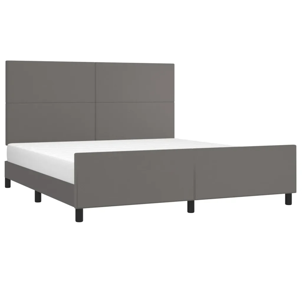 Letto matrimoniale | Letto per adulti | Giroletto con Testiera Grigio 160x200 cm in Similpelle - Image 3