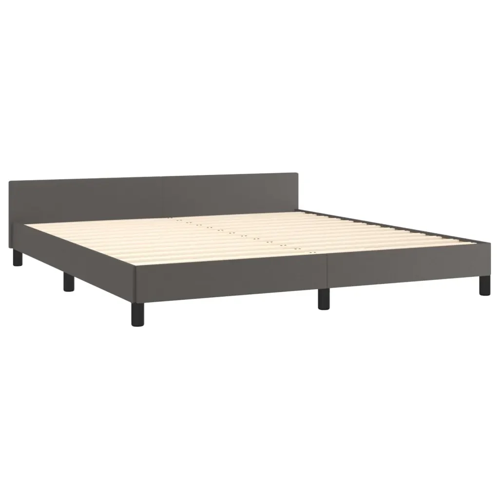Letto matrimoniale | Letto per adulti | Giroletto con Testiera Grigio 180x200 cm in Similpelle - Image 5