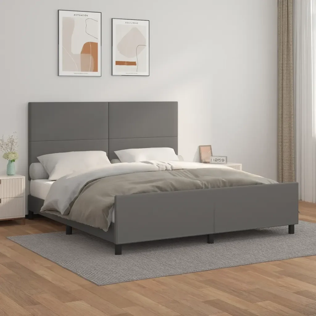 Letto matrimoniale | Letto per adulti | Giroletto con Testiera Grigio 180x200 cm in Similpelle - Image 2