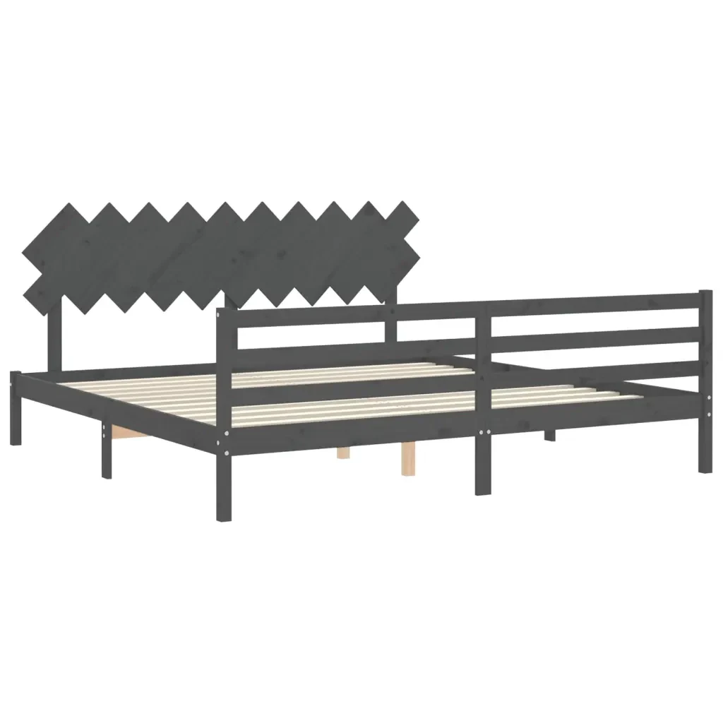 Letto matrimoniale | Letto per adulti | Giroletto con Testiera Grigio 200x200 cm in Legno Massello - Image 5