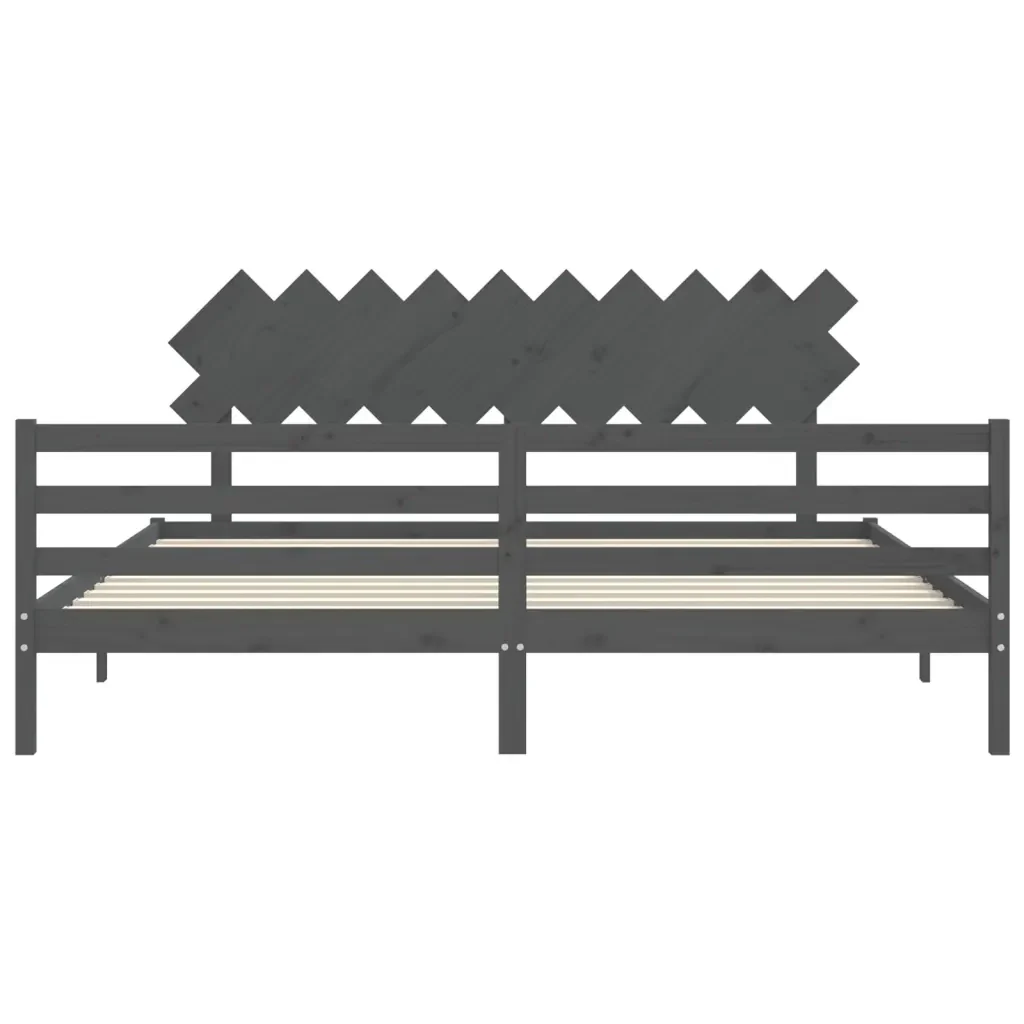 Letto matrimoniale | Letto per adulti | Giroletto con Testiera Grigio 200x200 cm in Legno Massello - Image 6