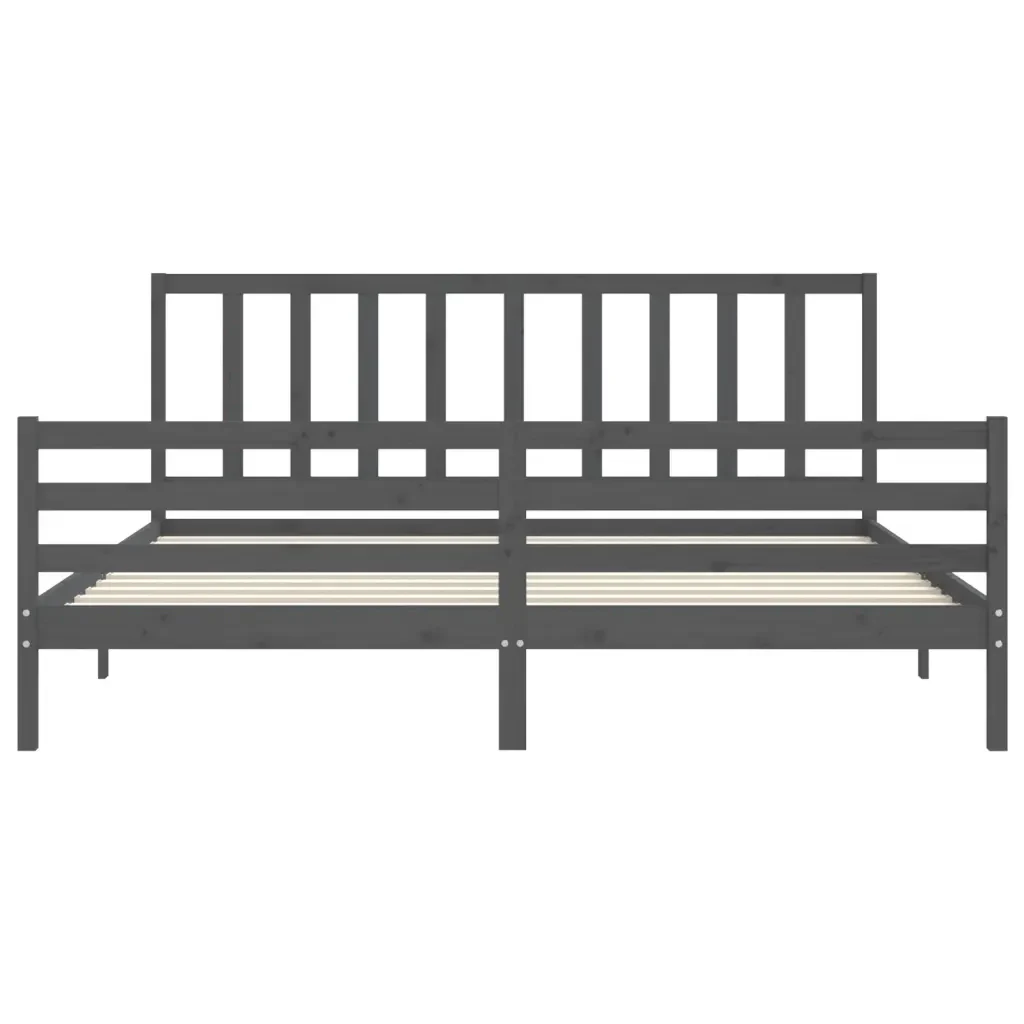 Letto matrimoniale | Letto per adulti | Giroletto con Testiera Grigio 200x200 cm in Legno Massello - Image 6