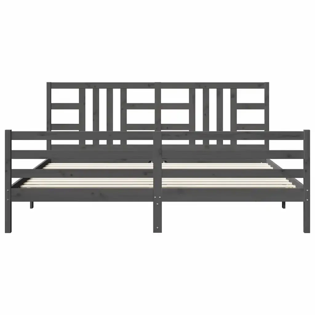 Letto matrimoniale | Letto per adulti | Giroletto con Testiera Grigio 200x200 cm in Legno Massello - Image 5