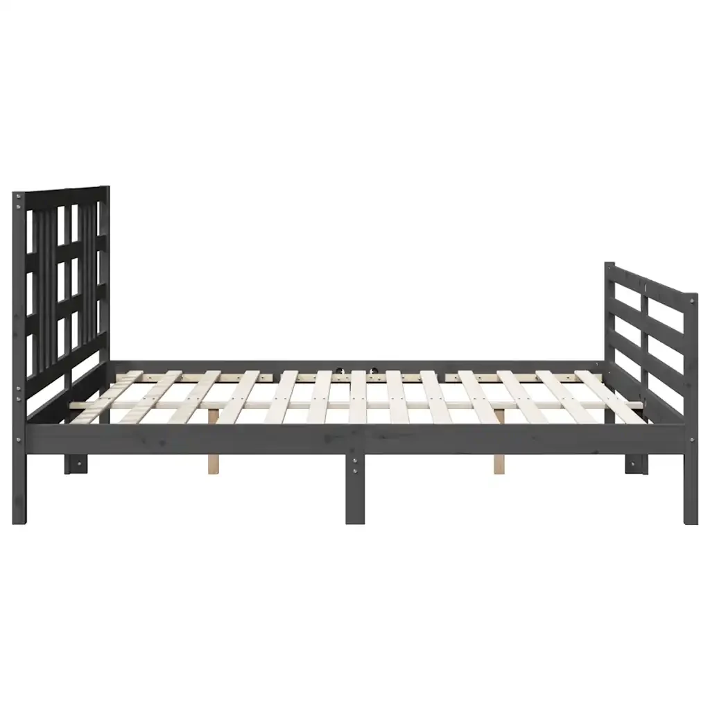 Letto matrimoniale | Letto per adulti | Giroletto con Testiera Grigio 200x200 cm in Legno Massello - Image 7