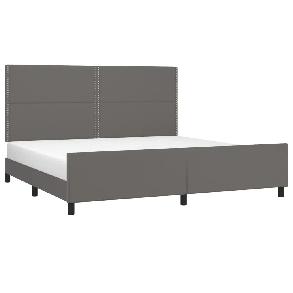 Letto matrimoniale | Letto per adulti | Giroletto con Testiera Grigio 200x200 cm in Similpelle - Image 4