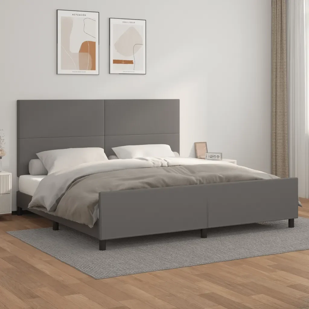 Letto matrimoniale | Letto per adulti | Giroletto con Testiera Grigio 200x200 cm in Similpelle - Image 2