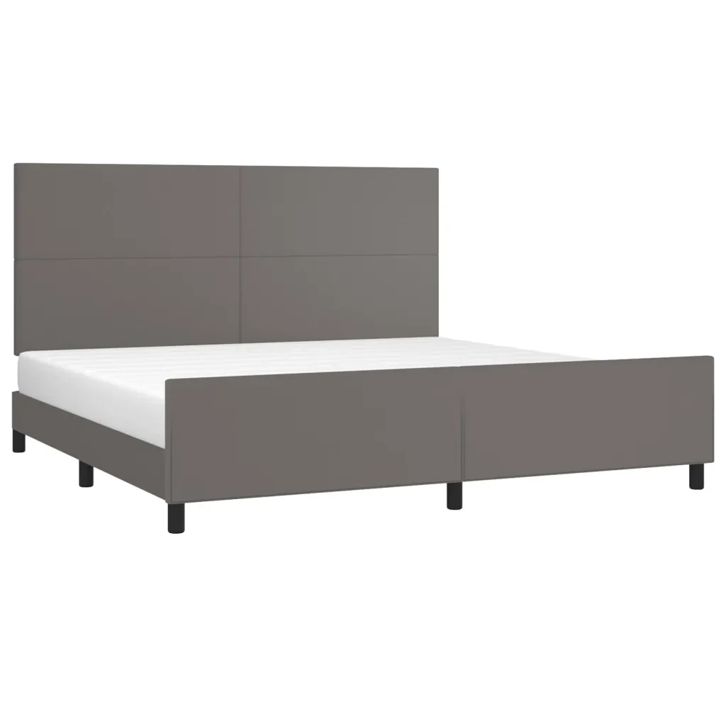 Letto matrimoniale | Letto per adulti | Giroletto con Testiera Grigio 200x200 cm in Similpelle - Image 3