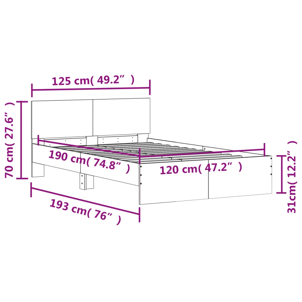 Letto matrimoniale | Letto per adulti | Giroletto con Testiera Grigio Cemento 120x190 cm - Image 10