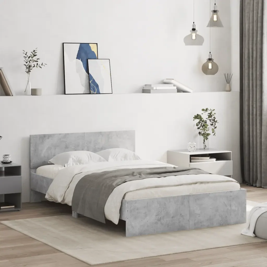 Letto matrimoniale | Letto per adulti | Giroletto con Testiera Grigio Cemento 120x190 cm - Image 2