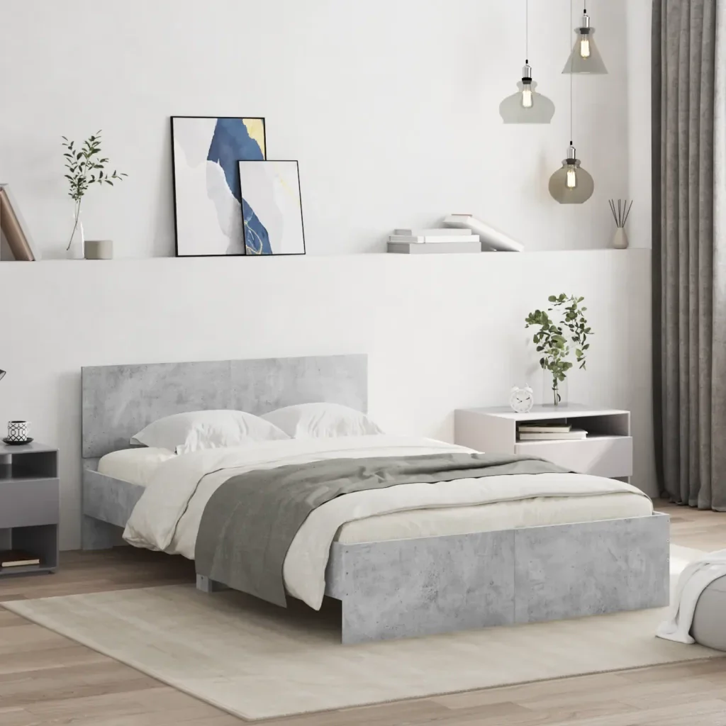 Letto matrimoniale | Letto per adulti | Giroletto con Testiera Grigio Cemento 135x190 cm - Image 2