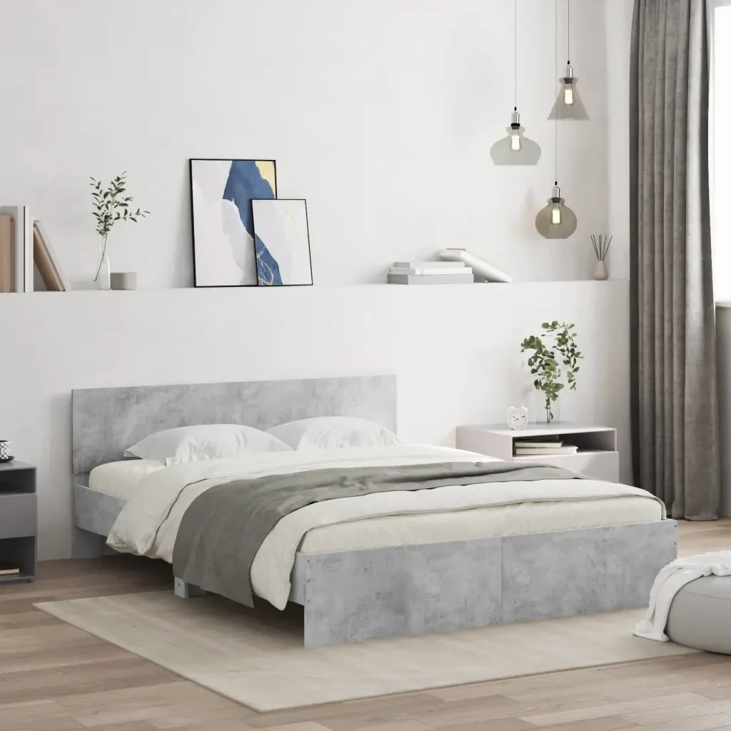 Letto matrimoniale | Letto per adulti | Giroletto con Testiera Grigio Cemento 150x200 cm - Image 2