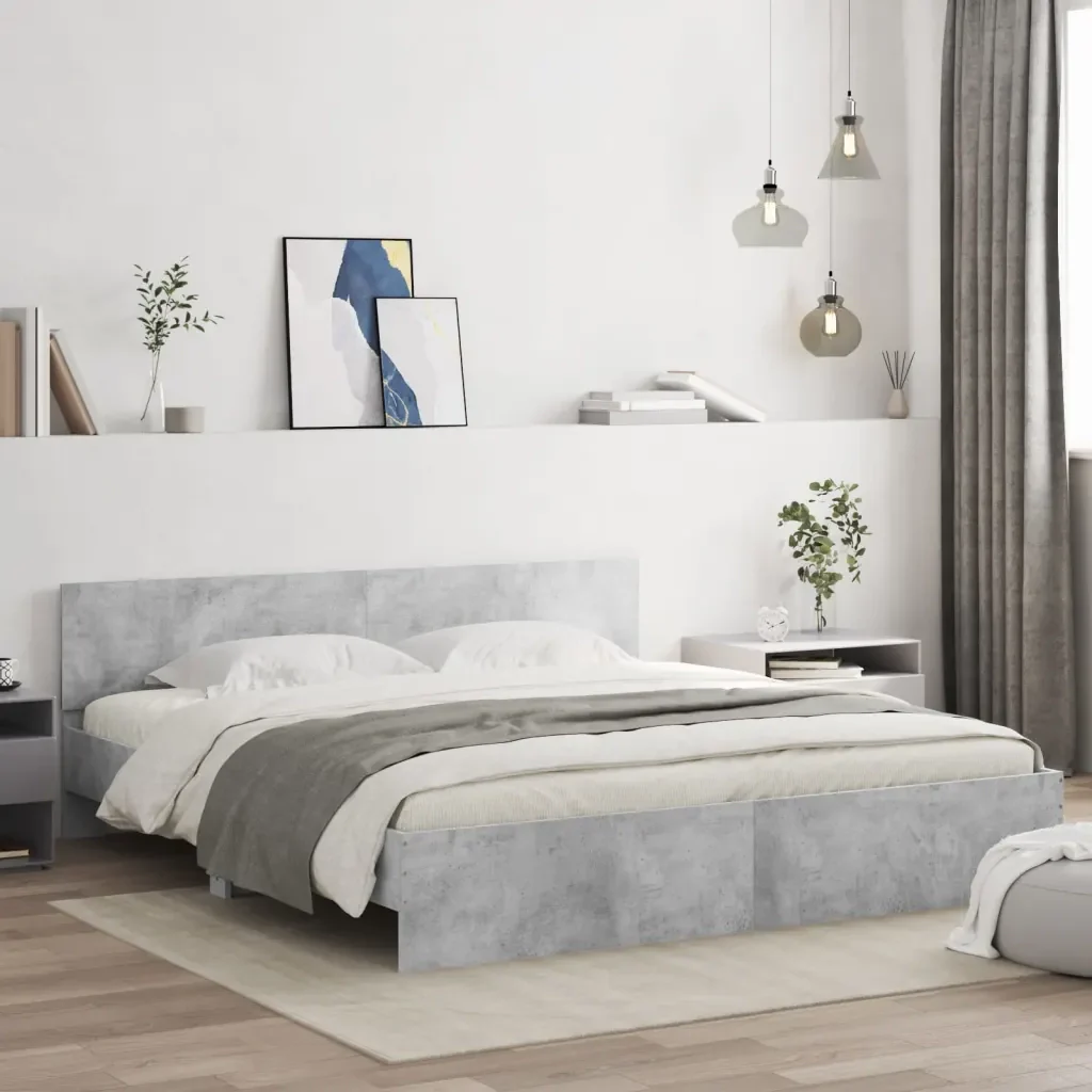 Letto matrimoniale | Letto per adulti | Giroletto con Testiera Grigio Cemento 160x200 cm - Image 2