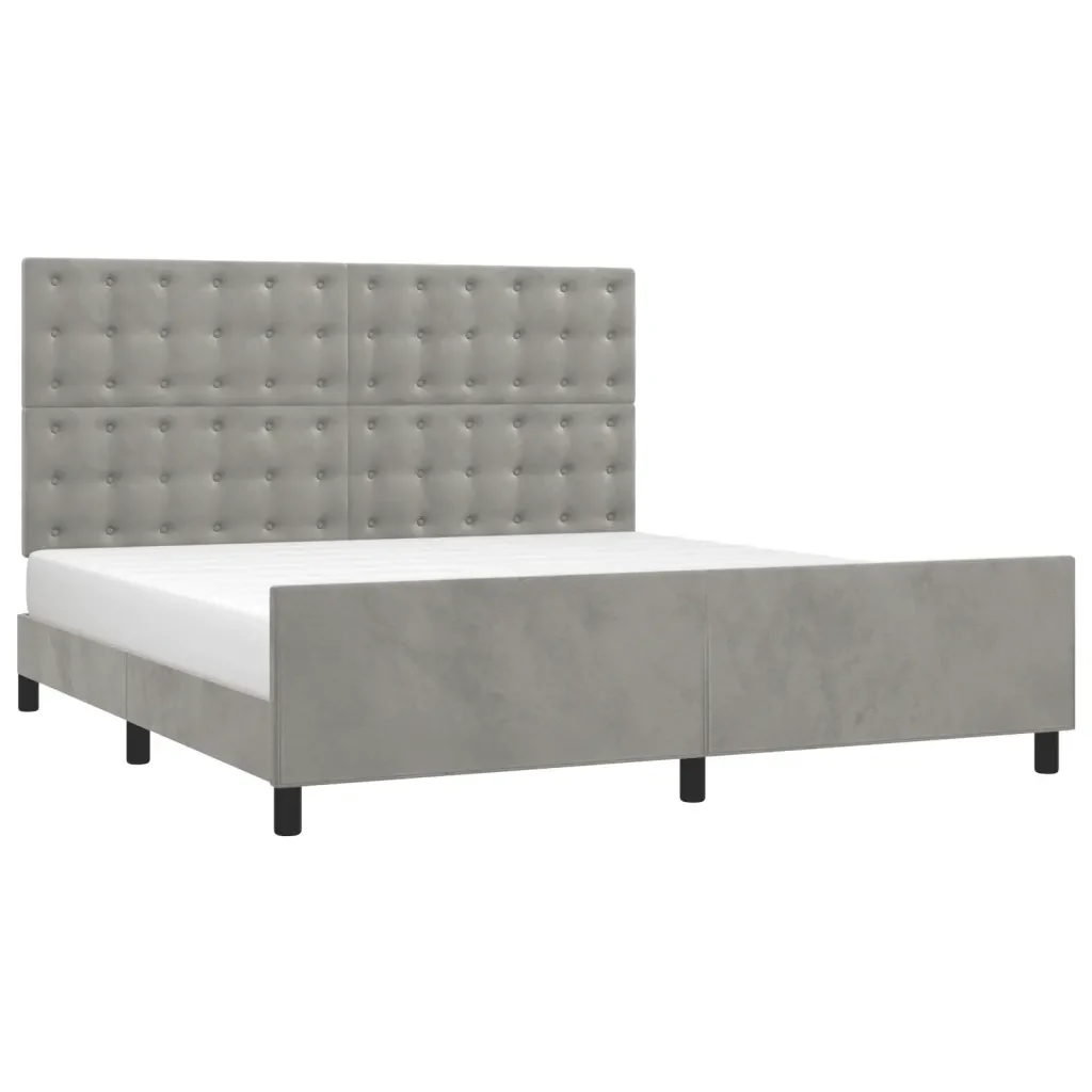 Letto matrimoniale | Letto per adulti | Giroletto con Testiera Grigio Chiaro 180x200 cm in Velluto - Image 3