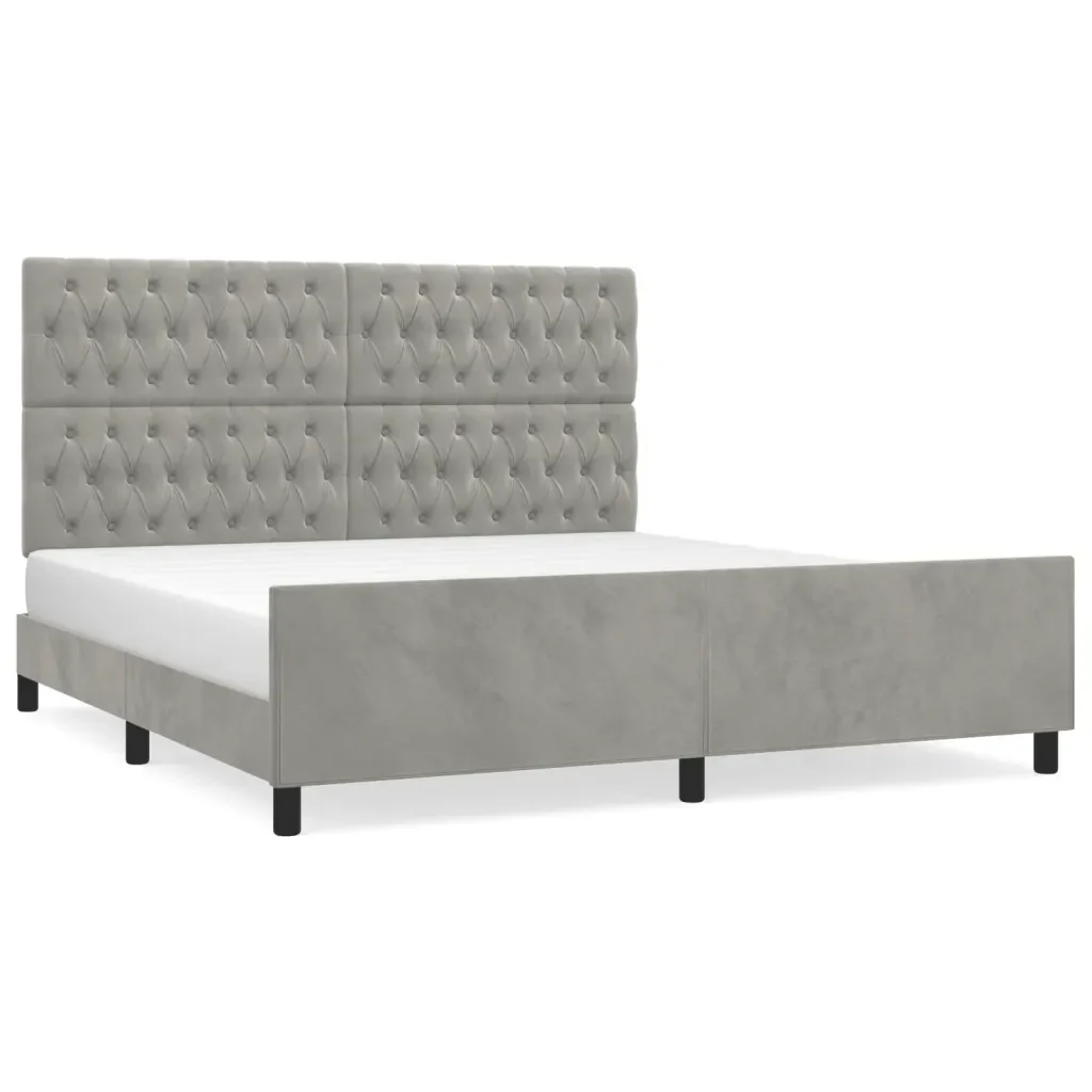 Letto matrimoniale | Letto per adulti | Giroletto con Testiera Grigio Chiaro 180x200 cm in Velluto