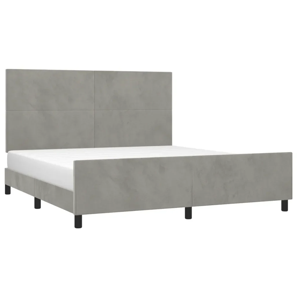 Letto matrimoniale | Letto per adulti | Giroletto con Testiera Grigio Chiaro 180x200 cm in Velluto - Image 3