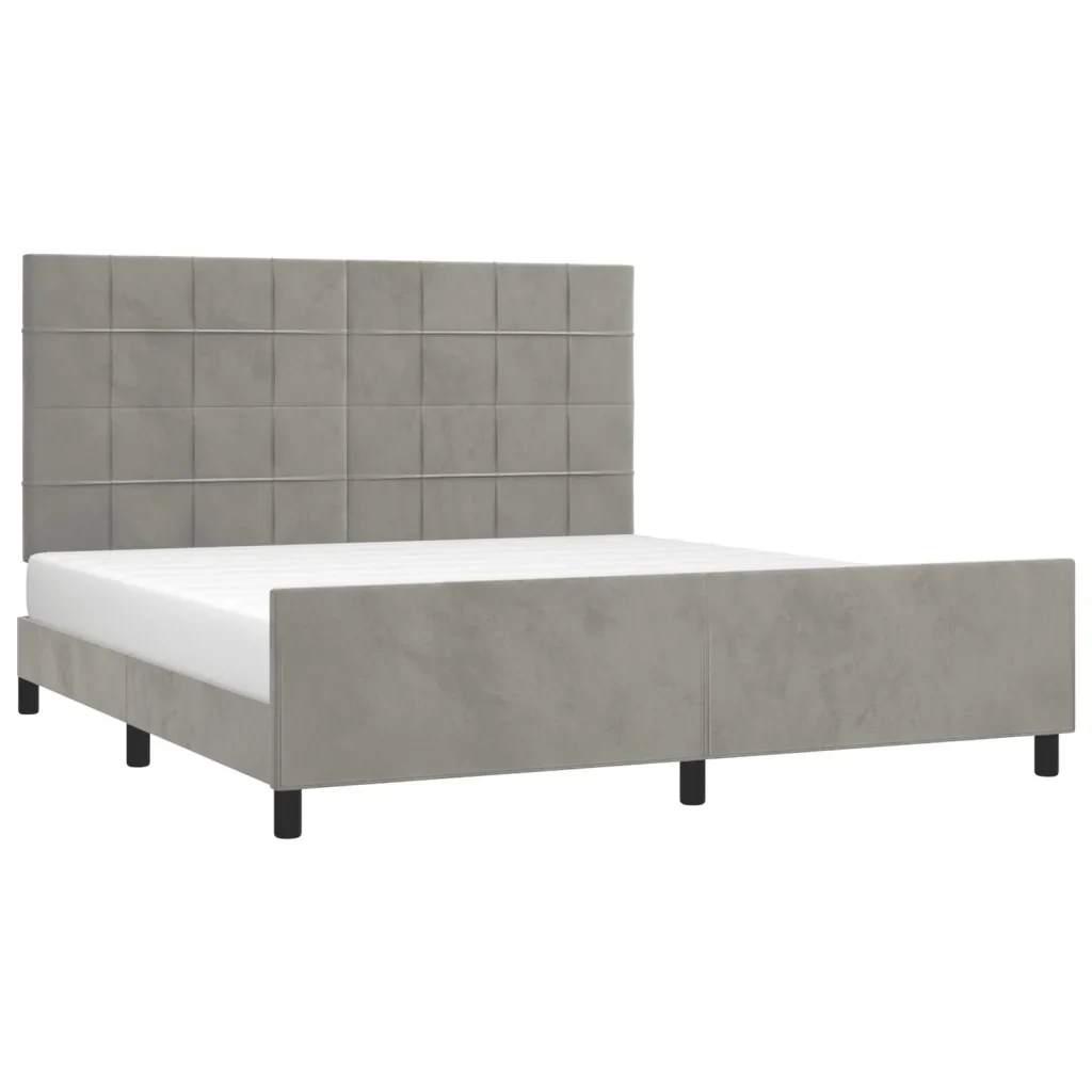 Letto matrimoniale | Letto per adulti | Giroletto con Testiera Grigio Chiaro 180x200 cm in Velluto - Image 4