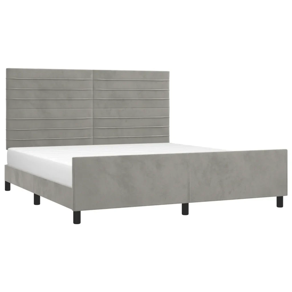 Letto matrimoniale | Letto per adulti | Giroletto con Testiera Grigio Chiaro 180x200 cm in Velluto - Image 3