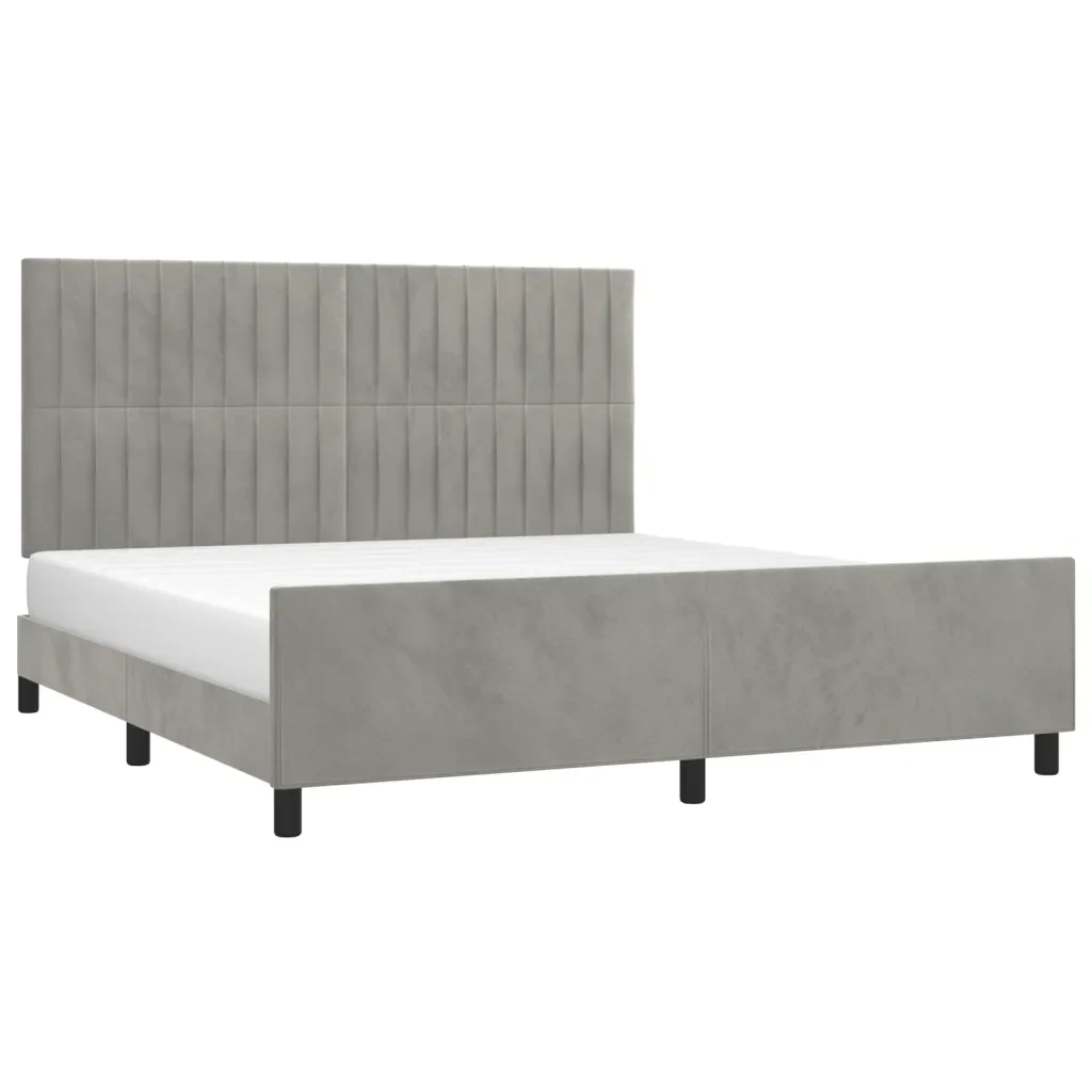 Letto matrimoniale | Letto per adulti | Giroletto con Testiera Grigio Chiaro 180x200 cm in Velluto - Image 3