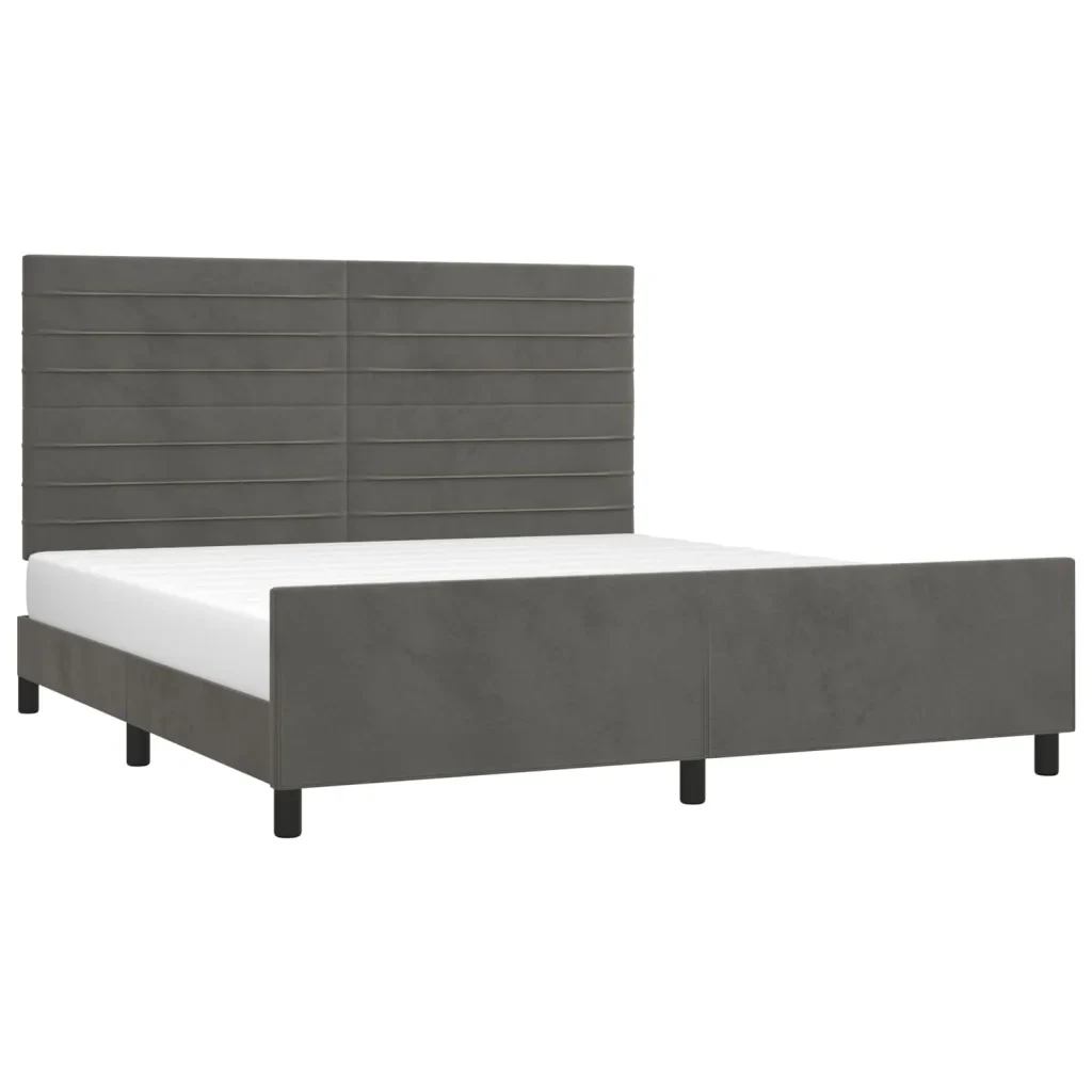 Letto matrimoniale | Letto per adulti | Giroletto con Testiera Grigio Scuro 180x200 cm in Velluto - Image 4