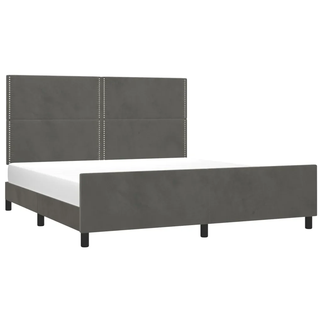 Letto matrimoniale | Letto per adulti | Giroletto con Testiera Grigio Scuro 180x200 cm in Velluto - Image 4