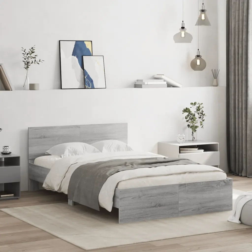 Letto matrimoniale | Letto per adulti | Giroletto con Testiera Grigio Sonoma 120x190 cm - Image 2