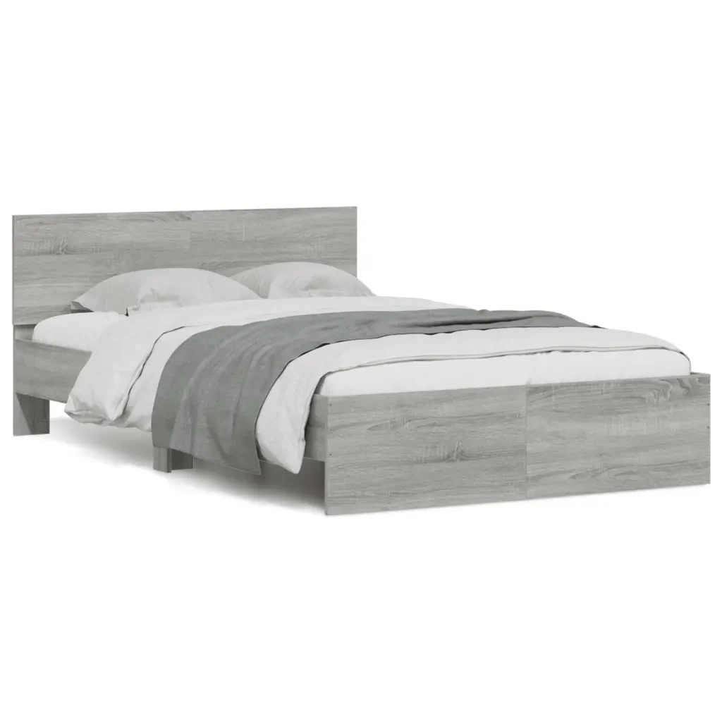 Letto matrimoniale | Letto per adulti | Giroletto con Testiera Grigio Sonoma 135x190 cm