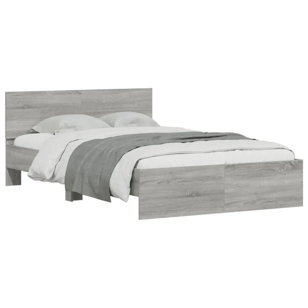 Letto matrimoniale | Letto per adulti | Giroletto con Testiera Grigio Sonoma 135x190 cm - Image 4