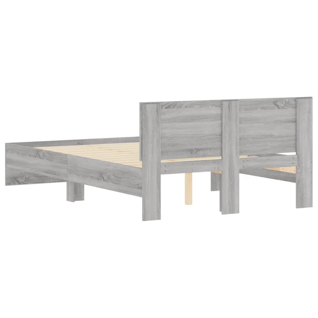 Letto matrimoniale | Letto per adulti | Giroletto con Testiera Grigio Sonoma 135x190 cm - Image 7