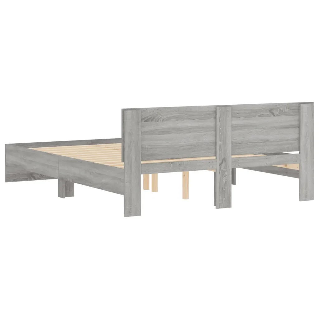Letto matrimoniale | Letto per adulti | Giroletto con Testiera Grigio Sonoma 140x190 cm - Image 7