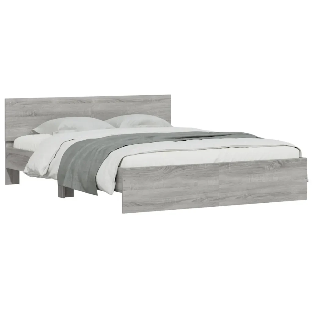 Letto matrimoniale | Letto per adulti | Giroletto con Testiera Grigio Sonoma 150x200 cm - Image 3
