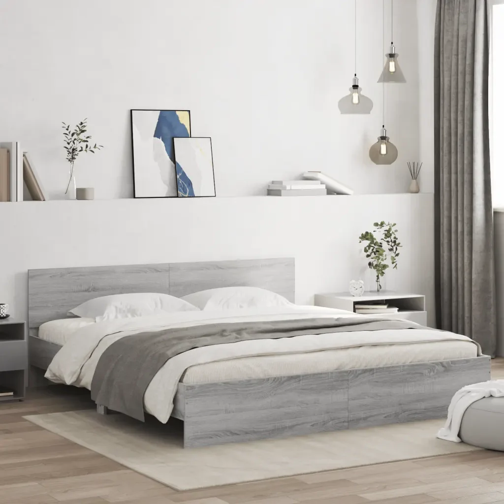 Letto matrimoniale | Letto per adulti | Giroletto con Testiera Grigio Sonoma 180x200 cm - Image 2