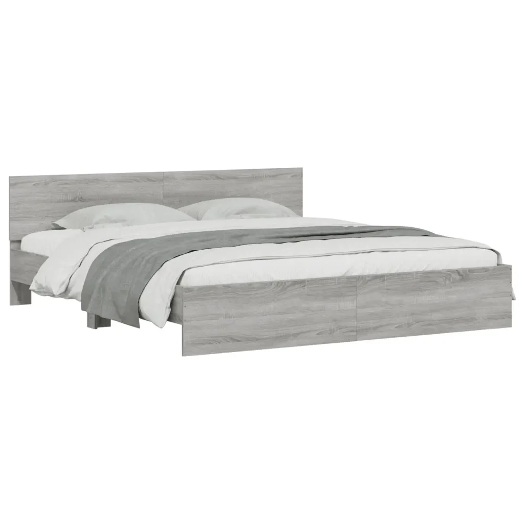 Letto matrimoniale | Letto per adulti | Giroletto con Testiera Grigio Sonoma 180x200 cm - Image 4