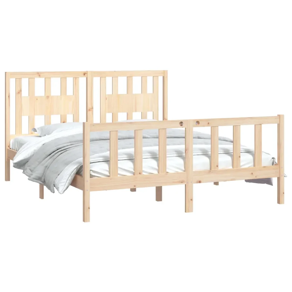 Letto matrimoniale | Letto per adulti | Giroletto con Testiera in Legno Massello di Pino 160x200 cm - Image 4