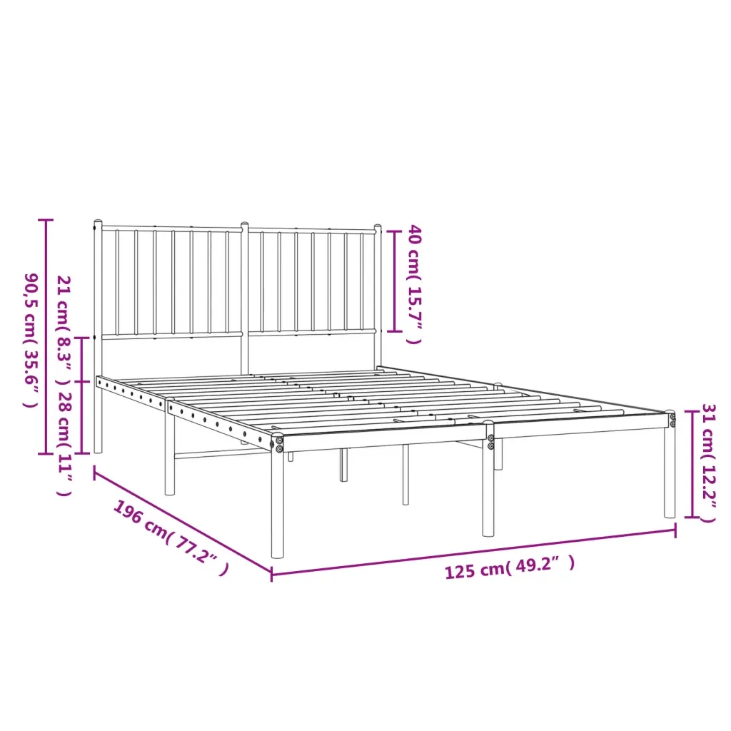 Letto matrimoniale | Letto per adulti | Giroletto con Testiera in Metallo Bianco 120x200 cm - Image 9
