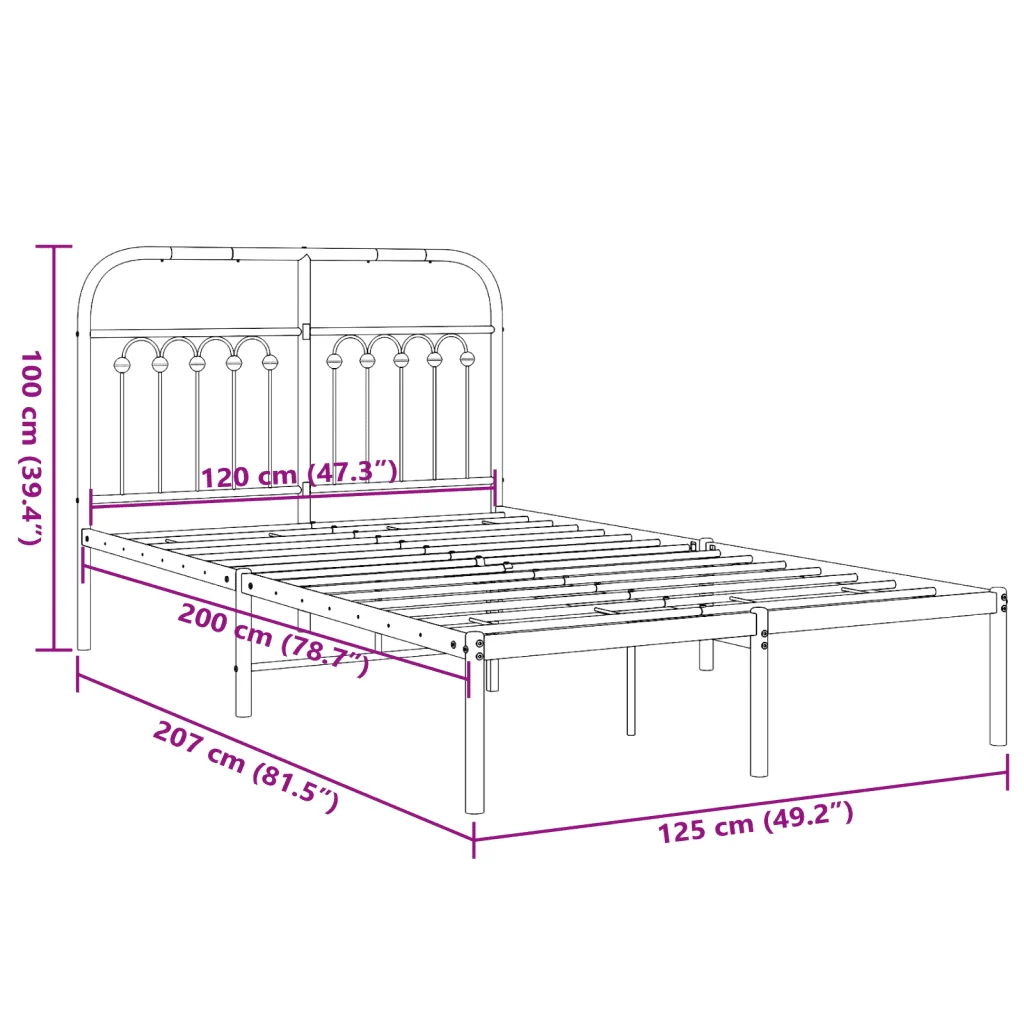Letto matrimoniale | Letto per adulti | Giroletto con Testiera in Metallo Bianco 120x200 cm - Image 8