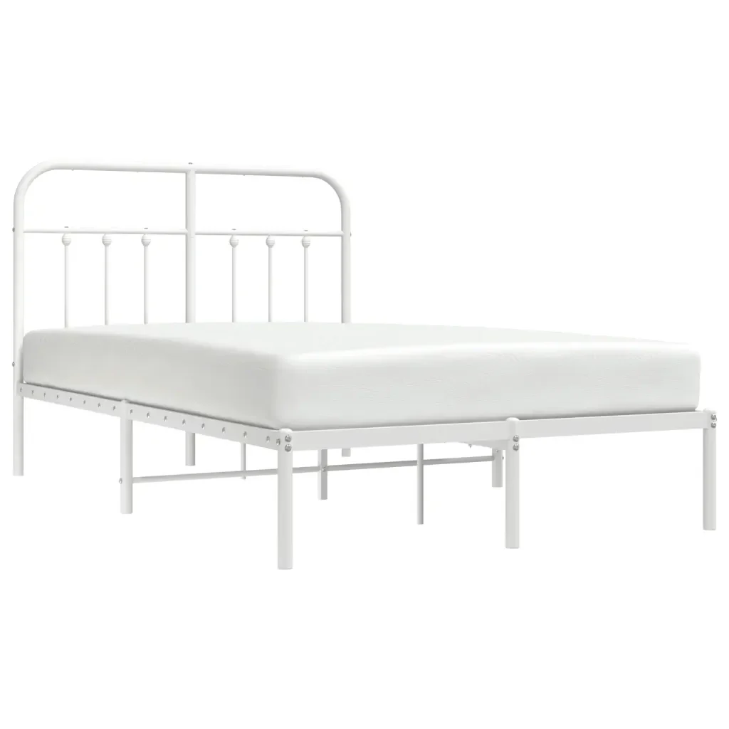 Letto matrimoniale | Letto per adulti | Giroletto con Testiera in Metallo Bianco 120x200 cm - Image 5