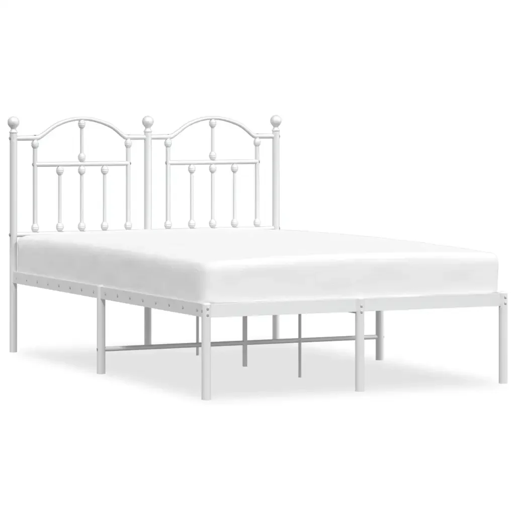 Letto matrimoniale | Letto per adulti | Giroletto con Testiera in Metallo Bianco 120x200 cm