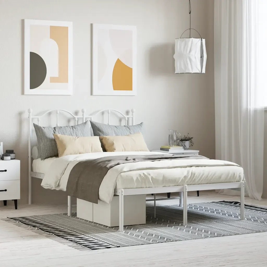 Letto matrimoniale | Letto per adulti | Giroletto con Testiera in Metallo Bianco 120x200 cm - Image 2