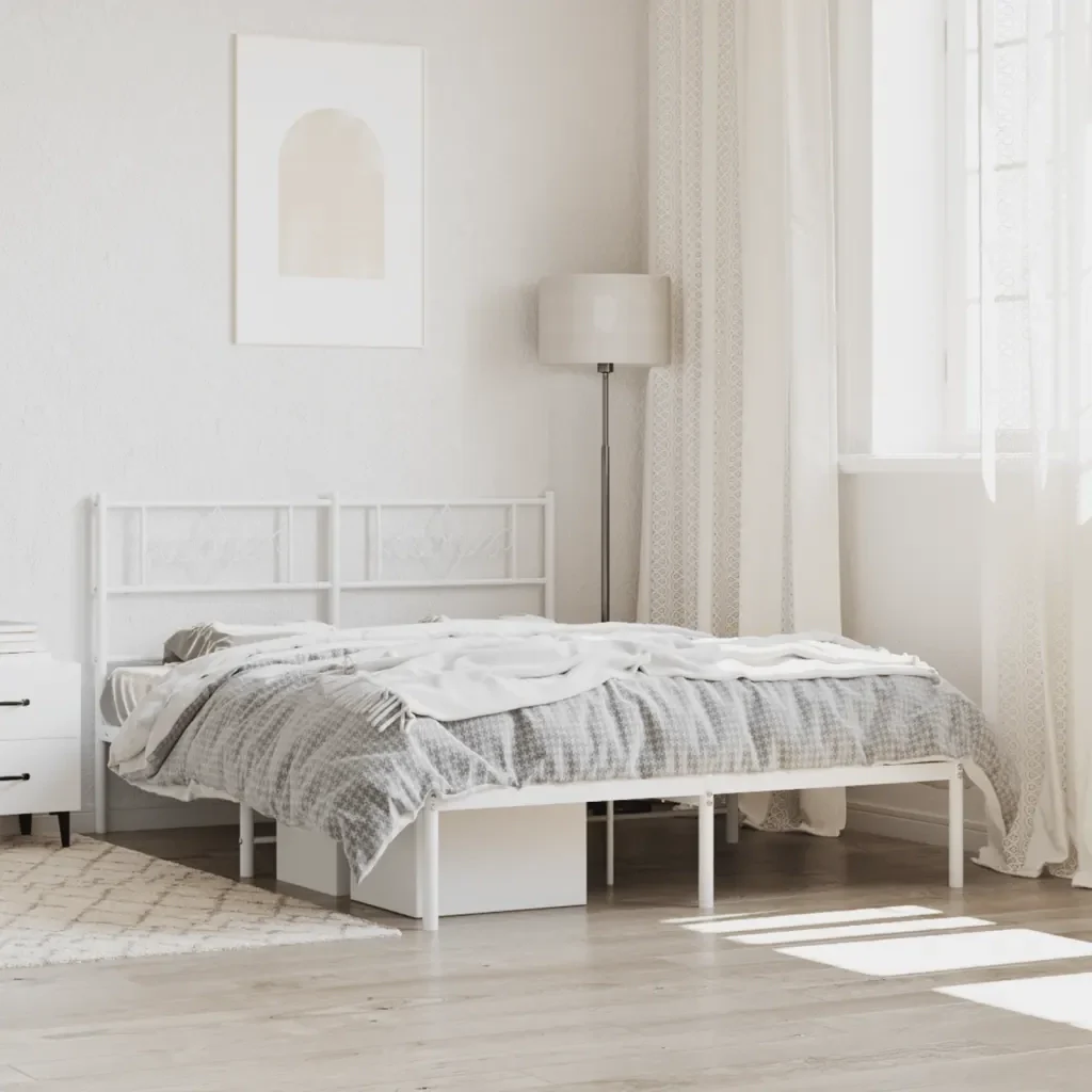 Letto matrimoniale | Letto per adulti | Giroletto con Testiera in Metallo Bianco 120x200 cm - Image 2
