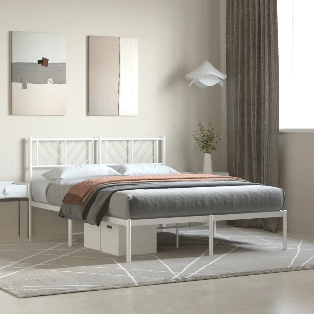 Letto matrimoniale | Letto per adulti | Giroletto con Testiera in Metallo Bianco 120x200 cm - Image 2