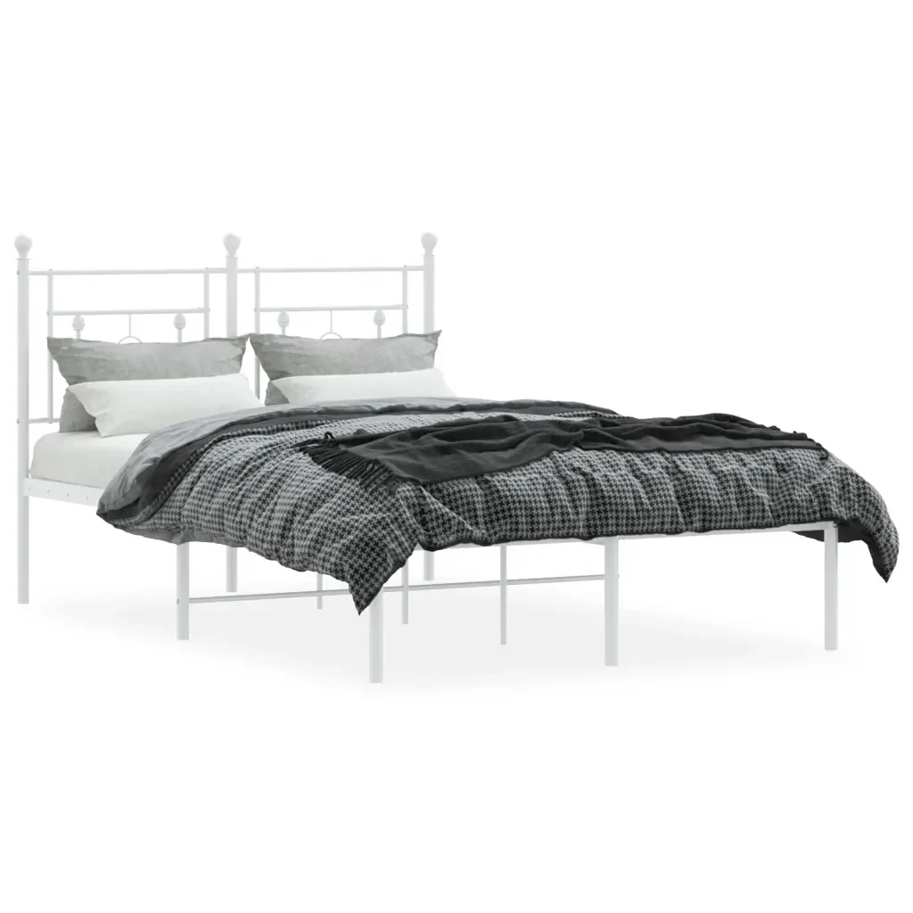 Letto matrimoniale | Letto per adulti | Giroletto con Testiera in Metallo Bianco 120x200 cm - Image 3
