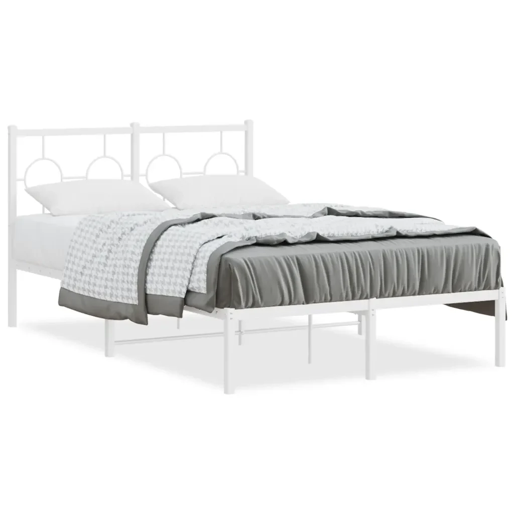 Letto matrimoniale | Letto per adulti | Giroletto con Testiera in Metallo Bianco 120x200 cm