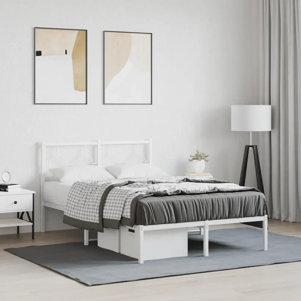 Letto matrimoniale | Letto per adulti | Giroletto con Testiera in Metallo Bianco 120x200 cm - Image 2