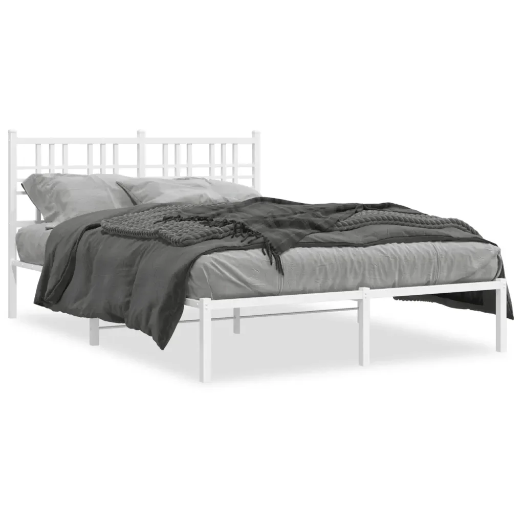 Letto matrimoniale | Letto per adulti | Giroletto con Testiera in Metallo Bianco 120x200 cm