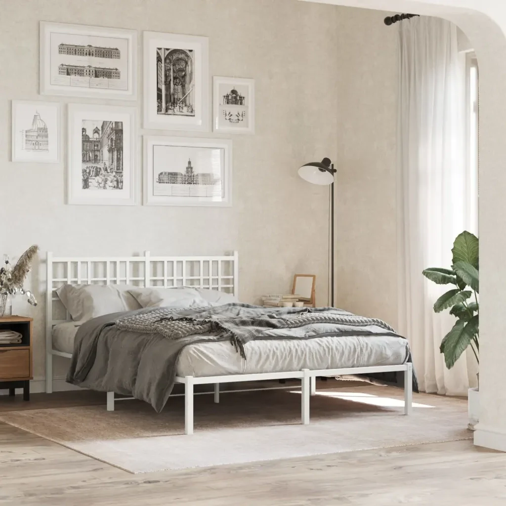 Letto matrimoniale | Letto per adulti | Giroletto con Testiera in Metallo Bianco 120x200 cm - Image 2