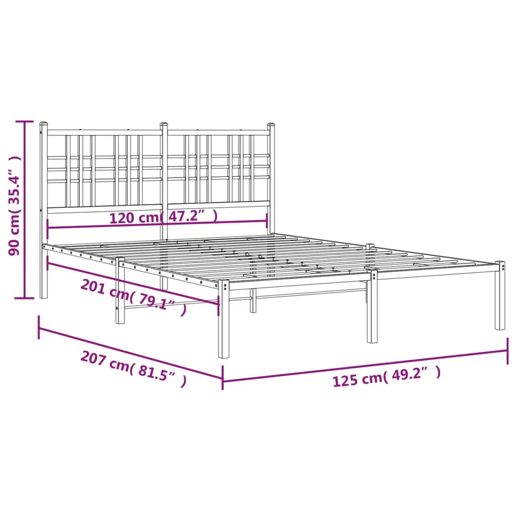 Letto matrimoniale | Letto per adulti | Giroletto con Testiera in Metallo Bianco 120x200 cm - Image 8